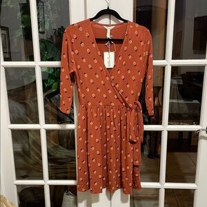 NWT Matilda Jane Rust Floral Wrap Dress Small